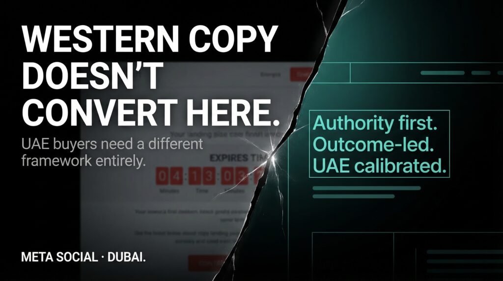 Meta Social — Generic AI landing page copy built on Western urgency tactics consistently underperforms with UAE and GCC high-ticket buyers.
