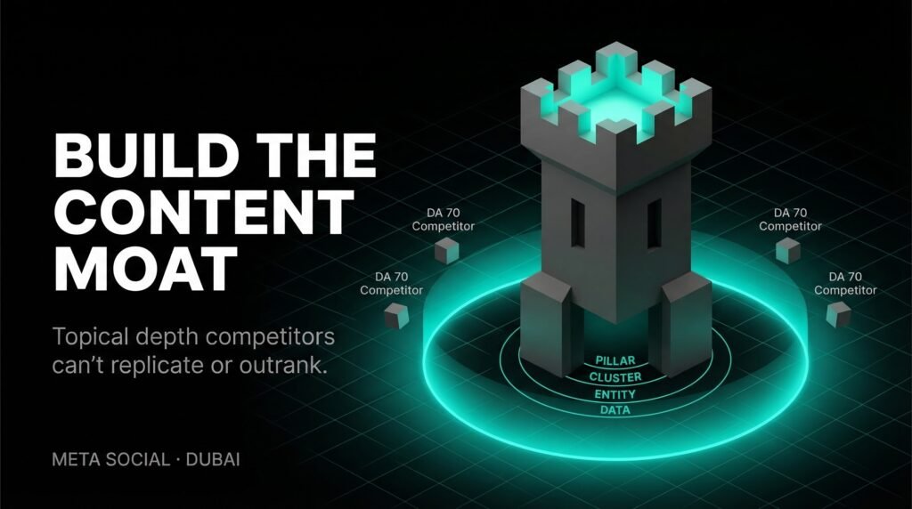 Meta Social Dubai — Topical authority builds a content moat competitors cannot cross. Depth of coverage beats domain authority for AI citations in 2026.