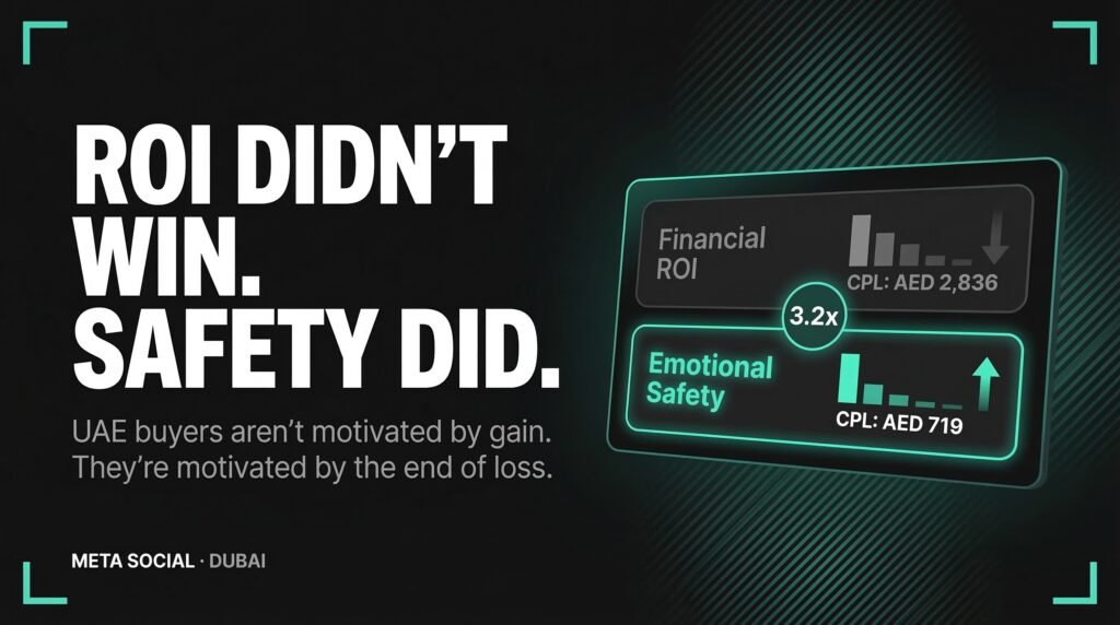 Meta Social — Emotional safety outperformed financial ROI by 3.2x as a conversion trigger in UAE real estate creative testing.