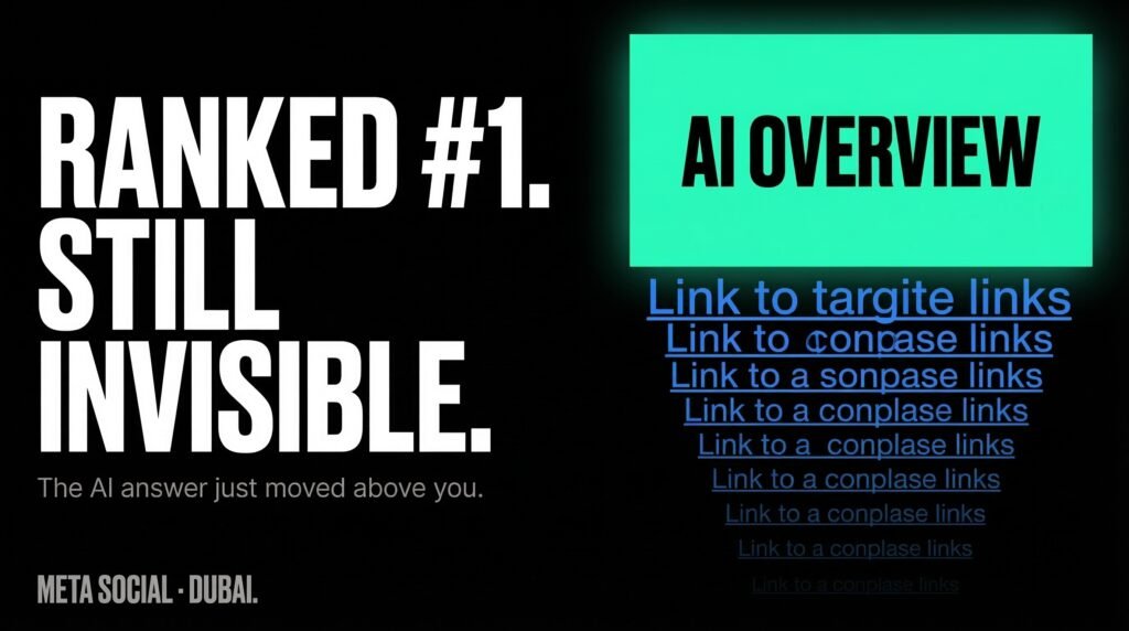 Meta Social Dubai — Google AI Overviews push all organic results down. Ranking #1 is no longer the top of the page for GCC brands.