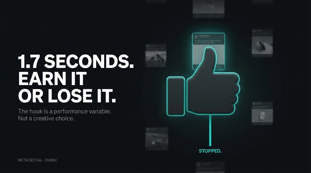 Meta Social Dubai — The first 1.7 seconds of a Meta ad determines everything. Test your hook or pay more for less