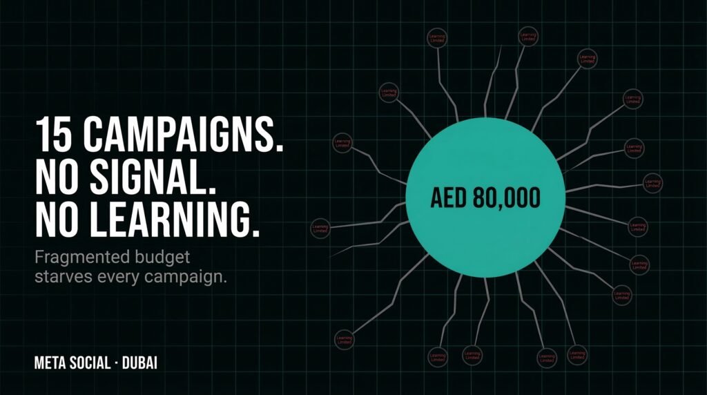 Meta Social — Running 15 campaigns on a budget that supports 4 keeps every campaign in Learning Limited and starves Meta's algorithm.