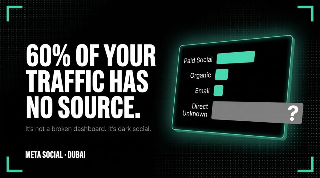 Meta Social Dubai — Up to 60% of UAE brand traffic has no trackable source. That's dark social, not a broken analytics setup