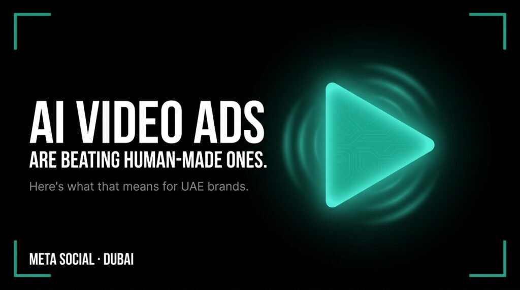 Glowing play icon graphic illustrating how AI-generated video ads are outperforming traditional human-created ads.