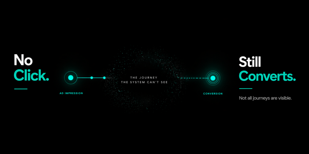 Dark minimal banner showing a partially hidden path leading to a final conversion point, illustrating how ad-avoidant consumers convert through unseen marketing journeys