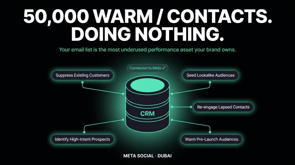 Meta Social — A UAE brand's email list connected to Meta Custom Audiences suppresses waste, seeds lookalike audiences and re-engages lapsed contacts — five uses most brands ignore completely.
