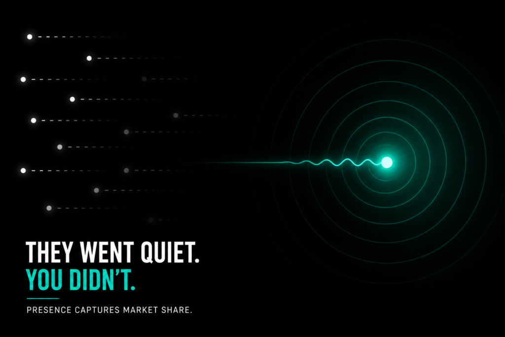 UAE marketing strategy concept showing competitors going silent during economic slowdown while one brand remains visible and captures market share