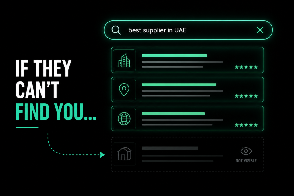 UAE family business marketing visibility concept showing search results where some businesses appear and others are not found